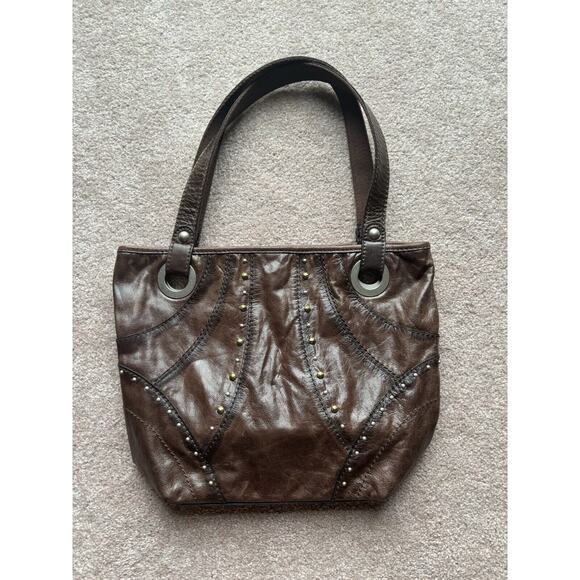 Vintage Fossil Leather Purse Y2K Shoulder Bag Studded Brown Handbag Artsy Boho